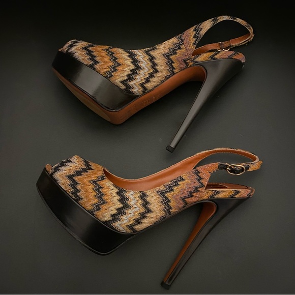 NIB MISSONI Brown Zigzag Knit Platformed High Heels Made in Italy 38.5 MSRP $695 - Picture 5 of 16